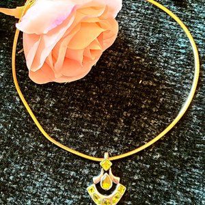 Vintage Green Gemstone Pendant Necklace - Signed Sterling Silver - 19-20" Long